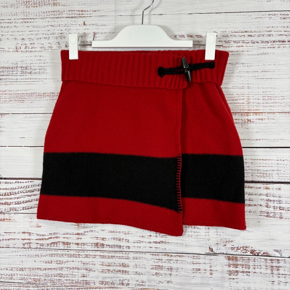 Ralph Lauren Red Black Lambswool Knit Toggle Skirt